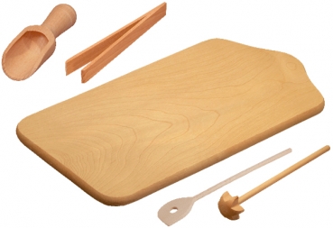 Kochset für Kinder, 4 Kleinteile + Brett